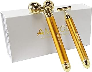 Amirce Face Massager Roller Golden 3D Roller Electric Facial Roller and T Shape Facial Roller Massager Kit Face Roller image