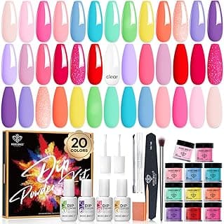 Modelones 32 Pcs Dip Powder Nail Kit Starter, 20 Colors Pastel Spring Summer Trendy Bright Dipping Powder System Essential Kit with Dip Liquids Set for DIY French Manicure Nail Art Salon image