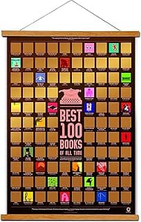 Best 100 Books Scratch Off Poster, 24x17" + Teak magnetic clip frame image