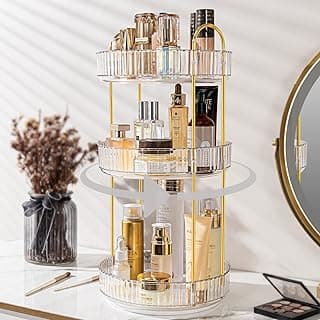 360 Rotating Makeup Organizer for Vanity, Bathroom Countertop Organizer Spinning Perfume Organizer, High-Capacity Cosmetic and Skincare Dresser Make Up Holder Rack (3 Tiers, White) image