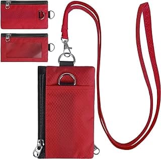 RFID Blocking Wallet, Minimalist Wallet for Men, Small Wallet for Women with Lanyard Keychain, ID Holder Zipper for Cards, Coins, Travel, Water-resistant, Red image