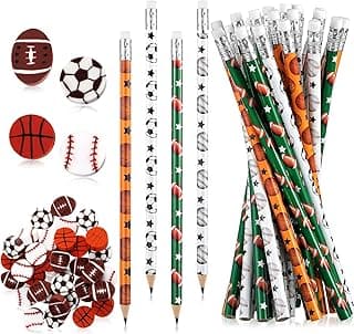 Tinlade 72 Pcs Sports Pencils and Erasers for Kids Fun Wooden Pencils for Kids Boys Sports Themed Birthday Party Favors Students Stationery Party School Office Supplies(Sports) image