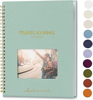 Nook Theory Personalized Travel Journal for Women, Men - Linen Travelers Notebook, Adventure Book with Prompts, Perfect for Travel Gifts (Sage)