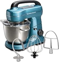Electric Stand Mixer, 4 Quarts, Dough Hook, Flat Beater Attachments, Splash Guard 7 Speeds with Whisk, Blue image