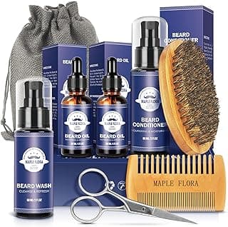 Beard Care Kit Gifts Set w/Beard Conditioner, 2 Packs Beard Oil, Beard Wash, Brush, Comb, Scissors, Bag, e-Book, Valentine's Day Present Birthday Gifts for Men Him Dad Boyfriend Husband image