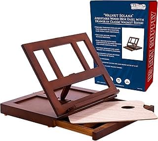 U.S. Art Supply Walnut Solana Adjustable Wood Desk Table Easel with Storage Drawer, Paint Palette, Premium Beechwood - Portable Wooden Artist Desktop, Board for Canvas, Painting, Drawing, Book Stand image