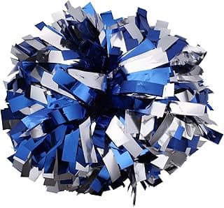 Metallic Cheerleader Cheerleading Pom Poms 6 inch 1 Pair (Blue-Silver) image