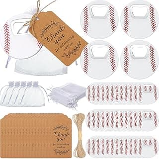 Layhit 36 Sets Sports Bottle Opener with Organza Bags Thank You Tags Ball Bottle Opener Bulk Funny Gifts for Men Women Sports Enthusiast College Student Sports Lover(Baseball)