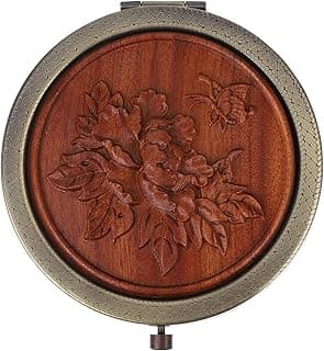 FRCOLOR Wooden Makeup Mirror Vintage Make Up Travel Size Mirrors Compact Portable Handheld Mirror for Teen Girls College Essentials Women Kids (Style 3) image
