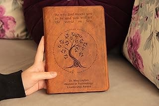 Genuine Leather award gift Journal Cover with Family tree illustration with your Custom text or custom quote leather bound, strip with the same color to keep it closed, jotter, scribbling pad, image