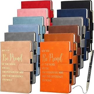 Qilery 12 Set Thank You Gifts A5 Lined Leather Journals Bulk Inspirational Notebooks Bulk with Ballpoint Pens Appreciation Gifts for Employee Coworker Teacher Nurse Students Graduation Gifts(Proud)