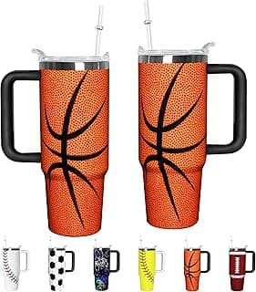 30 oz Basketball Tumbler with Handle and Lid Double Walled Stainless Steel Insulated Travel Mug Gift for Basketball Themed Lovers Coffee Cup image