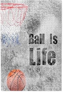 Basketball Theme,Puzzle Board,Portable Wooden Jigsaw Puzzle for Adults,Basketball Ball is Life,Birthday Gift for Family and Friends,Gray Plastic Box Storage 1000PCS image
