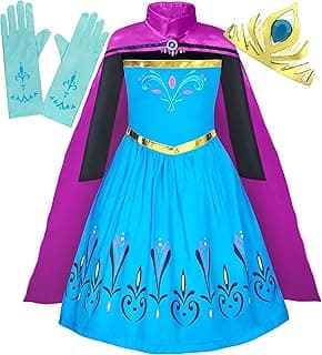 Girls Princess Dress Up, Elsa Costume Clothes, Cape Cloak, Tiara Crown, Gloves Dresses Set, 4 Years, Blue-Purple, 4T