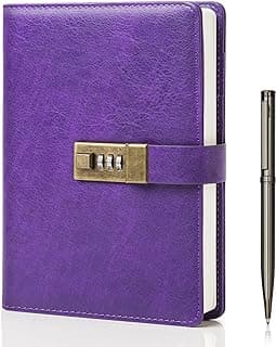 WEMATE Diary with Lock, A5 PU Leather Journal with Lock 240 Pages, Vintage Lock Journal Password Protected Notebook with Pen & Gift Box, Lock Diary Planner Organizer for Men and Women, 8.6x5.8in image