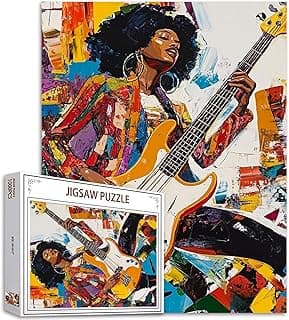 Rock Music Girl 1000 Piece Jigsaw Puzzles for Adult Afro-America Woman Painting Jigsaw Puzzle Graffitic 1000 Pieces Puzzles Game Jazz Musician Wall Decor DIY Craft Puzzle Art Boho Gift(Colorful) image