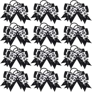 MTLEE Volleyball Hair Ties - 24 Pcs Hair Bow Accessories with Elastic Rope - Creative Gift for Girls, Women, Volleyball Players, Cheerleaders, Sports Fans - 6 Inch Stretchy Hair Band - Black and White image