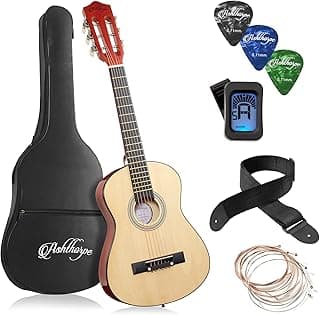 Ashthorpe 30-inch Beginner Acoustic Guitar Package (Natural), Basic Starter Kit w/Gig Bag, Strings, Strap, Tuner, Picks