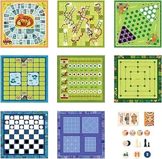 Mideer 32-in-1 Classic Board Games Set, Beginner Classic Board Games Chess Set for Kids Includes Snakes and Ladders, Treasure Hunter, Animal Checker, Ages 3+, Paper and Wood Materials image