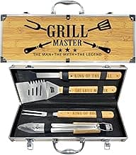 Grilling Accessories, Fathers Day Grilling Gifts for Men Dad, Heavy Duty Wooden BBQ Grill Accessories Kit for Backyard, Thick Stainless Steel Grill Utensils with Non-Slip Handle Tools in Portable Bag