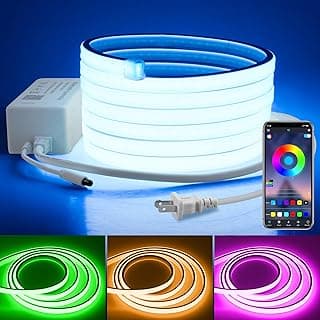 110V Bluetooth RGB COB LED Strip Light 10FT Multicolor Dimmable Flexible LED Lights Strip with Remote Music Sync Outdoor Waterproof RGB Neon COB Rope Light Plug in Color Changing AC 110V~130V IP67