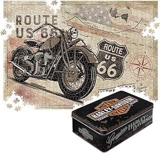 Nostalgic-Art Retro Puzzle 1000 Pieces, 68 x 48 cm, Route 66 - Bike Map Harley-Davidson 1 - Gift Idea for America Fans for Adults, in Vintage Metal Tin Gift Box