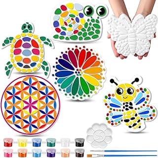 6 Pack Paint Your Own Plaster Stones Kids Arts and Crafts Painting Kit DIY Ceramic to Paint Craft Valentines Children Pottery to Paint Garden Outdoor Art Gifts Paint Set for Kids Ages 4-12 image