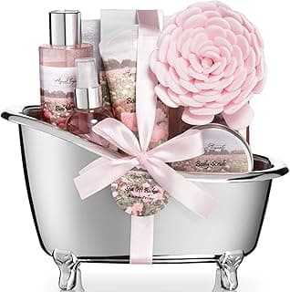 Spa Gift Baskets For Women - Luxury Bath Set With Rose Oil & Peony - Spa Kit Includes Body Wash, Bubble Bath, Lotion, Bath Salts, Body Scrub, Body Spray, Shower Puff, and Towel image
