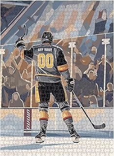 Wooden Jigsaw Puzzles for Adults - Custom Name and Number on (Vegas) Ice Hockey Player Art Photo - 300 500 1000PCS Puzzles Game Home Wall Decor image
