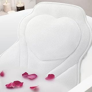 LuxStep Bath Pillow-Bathtub Pillow with Air Mesh Fabric & 6 Non-Slip Suction Cups, Bath Pillows for Tub Head, Neck and Back Support, Bath Accessories Spa Gifts, White image