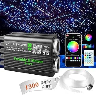 Starlight Headliner Kit 1300pc 32W Twinkle & Meteor 2-in-1 Star Lights for Car Truck Starlights (1300pcs*0.75mm*13.5FT) RGBW Fiber Optic Lights Stars for Ceiling (Star Light Headliner kit 1300pc 32W) image