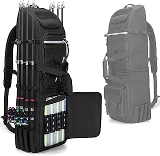Fishing Backpack Holds 8 Rods & Reels, Fishing Tackle Bag with Compartment for Tackle Boxes, Fishing Gear or Equipment, Fishing Rod Case Bag, Fishing Pole Bag with Tactical Molle System image
