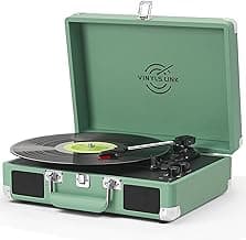 Vinyl Record Player with Built-in Speakers Treble & Bass Gain Vintage Bluetooth Turntable 3-Speed Portable SuitcaseLP Player Aux-in/RCA Line Out Headphone Output, Forest Green image