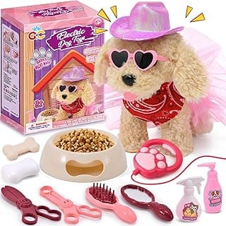 Dog Toys for Kids Girls, Remote Control Walking Barking Electronic Interactive Stuffed Puppy Plush & Accessories Toys Pretend Play Pet Care Playset, Gifts for Toddlers Girls 3 4 5 6 Year Old