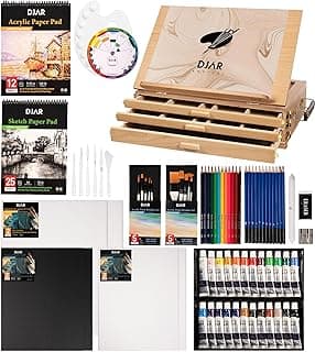 DJAR 79 pcs Acrylic Paint Set with 3 Drawer Storage, 24 Colors of Acrylic Paint, Sketch Book, Paints and Pads, Acrylic Art Supplies Kit for Adults, Teens and Beginners
