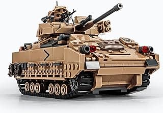 SEMKY Military Series M2 Bradley Tank MOC Building Blocks and Engineering Toy（1350 Pieces），with 3 Figure,WW2 Army Tank for Kid and Military Fan