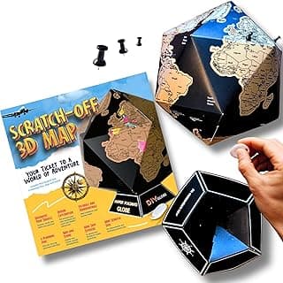 5 Minute Build It Scratch Off World Map - Fun Stylish 3D Scratch Off Globe For Children and Adults With Planning Pins and Stand - World Map Adventure Planner - Kids Globe, Adults Love It Too