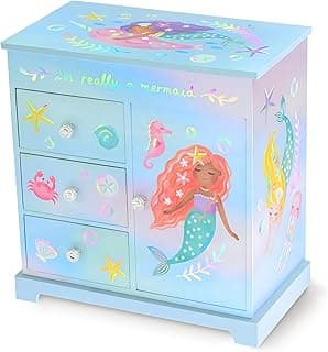 Mermaid Musical Jewelry Box for Girls - Kids Music Box with Drawers, Mermaid Gifts for Girls, Mermaid Jewelry Boxes for Ages 3-10 - 9 x 5 x 9.3 in,
