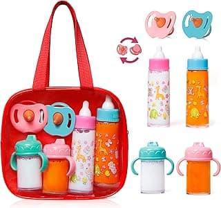 fash n kolor My Sweet Baby Disappearing Doll Feeding Set | Baby Care 6 Piece Doll Feeding Set (Red) image