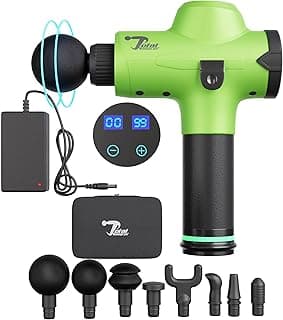 Total Massage Gun- Green, Portable, Deep Tissue Muscle Massager,8 Attachments Back Neck Shoulder Foot Knees, Includes Carrying Case, Charger, Naturally Relieves Pain, Enhances Preformance/Recovery image