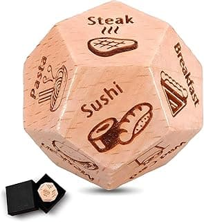 Food Decision Dice Date Night Dice Wooden Funny Dice with 12 Food Patterns for Couples Reusable Dinner Decider Dice for Birthday, Anniversary,Wedding Gifts,Valentine's Day Gift image