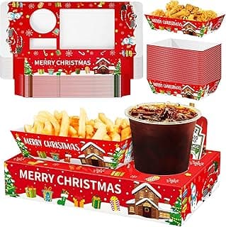 Jansun 36Pcs Christmas Movie Night Snack Trays Candy Popcorn French Fries Snack Trays Christmas Movie Boxes for Snacks Tray Xmas Party Supplies