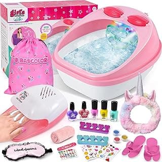 Kids Foot Spa & Nail Kit Set, Kids Spa Day Kit for Girls, Massage Foot Soak Tub and Nail Dryer, Toys Manicure Pedicure Art Salon Girl Gift for 5 6 7 8-12, Christmas Birthday Gifts for Kids image