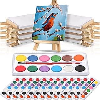 24 Set Mini Canvas Easel Set 4 x 4 Inch Art Canvases Painting Kit for Birthday Party Art Party Favors Supplies Return Gifts