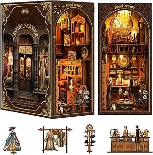 Book Nook Kit for Adults with Dust Cover & LED Light, DIY Miniature House Kit 3D Printed Booknook Wooden Puzzle Dollhouse Bookshelf Insert DIY Craft Model Build Gift for Birthdays, Holidays