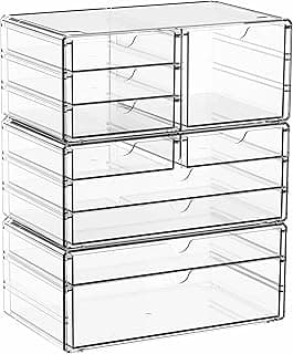 3 Pack Acrylic Storage Drawers With 10 Drawers,Stackable Office Cabinet Organizer and Makeup Organizer,Clear Plastic Drawers for Craft Supply,Pen,Stationary,medical,Makeup,Beauty Desk Organizer image