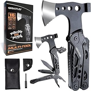 Camping Multitool Accessories Gifts for Men Dad 16 in 1 Upgraded Multi Tool Survival Gear with Axe Hammer Pliers Saw Screwdrivers Bottle Opener Whistle & Portable Sheath For Hiking,Fishing image