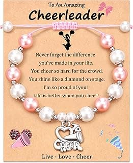 Cheerleader Gifts, Cheer Charm Bracelet with Gift Message Card, Cheerleading Gifts for Teen Daughter, Jewelry Gifts for Cheerleaders Cheer Team in Bulk image