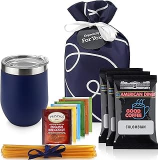 Tea and Coffee Lovers Gift Set - Includes Temperature Retention Cup, 3 Fresh Roasted Full Pot Ground-Coffee Samplers, 6 Special Blend Teabags & Honey Presented in Beautiful Gift Bag For Women & Men