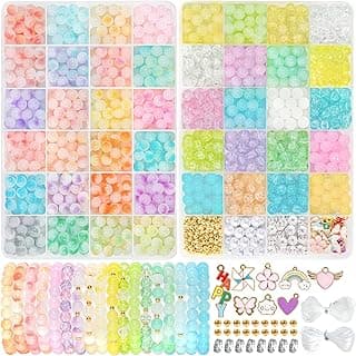 Acerich 2 Boxes Glass Beads for Jewelry Making, 44 Colors 8 mm Crystal Beads for Bracelets for DIY Crafts Birthday Gifts Round Friendship Bracelet Kit, SKU-038-1-A